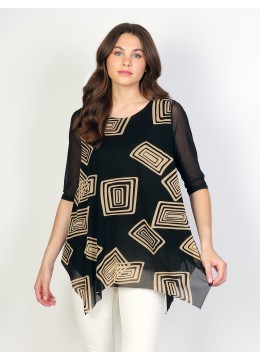 Mesh Short Sleeved Top with Abstract patterns